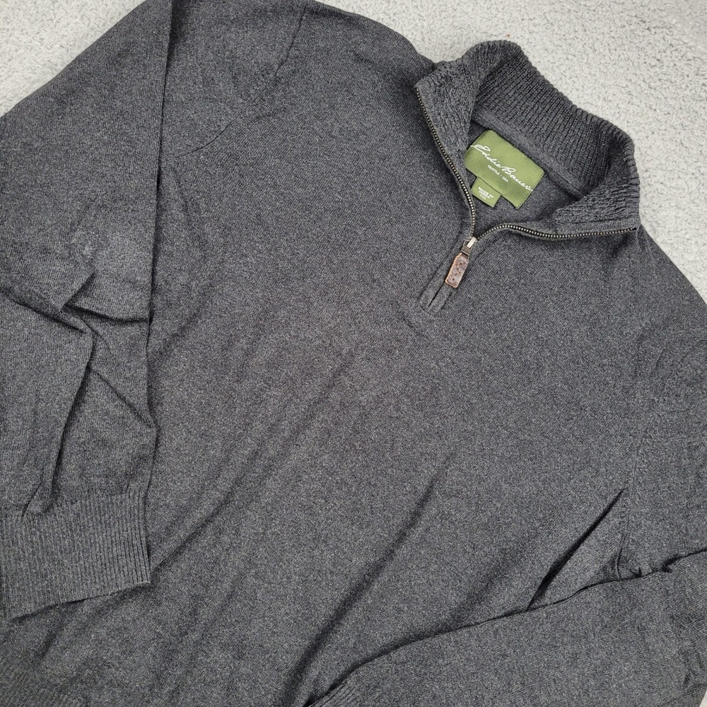 Eddie Bauer Mens Gray 1/4 Zip Long Sleeve Cotton Cashmere‎ Pullover Sweater TXL